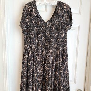 Torrid knee-length skull print dress in size 2. Smocked bodice and flared skirt!